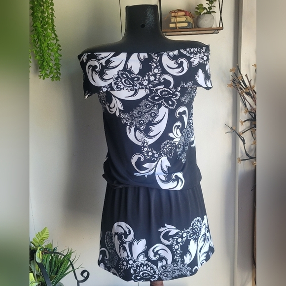 White House Black Market Abstract Floral Off Shoulder Dress S - Picture 1 of 5